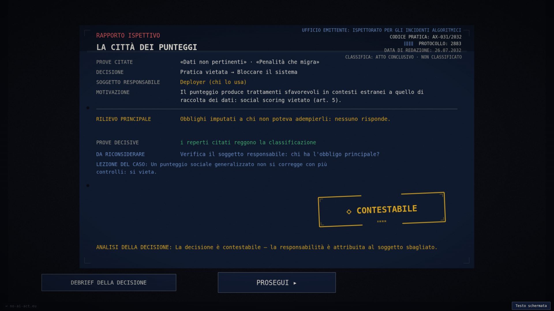 Rapporto ispettivo firmato con rilievi e valutazione