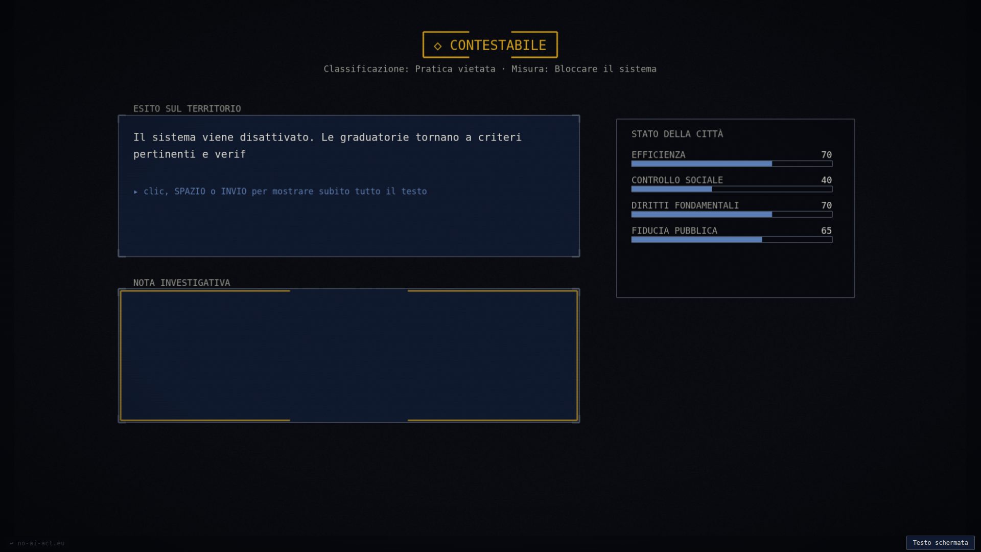 Conseguenza narrativa dopo la decisione del giocatore